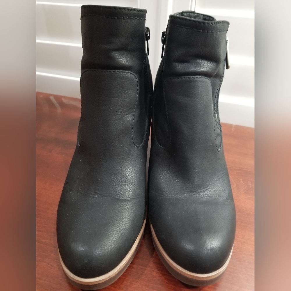 Women's Black Leather Platform Ankle Boots